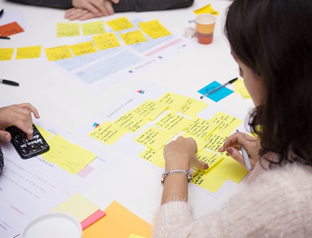 Photo of the working table of the design thinking training